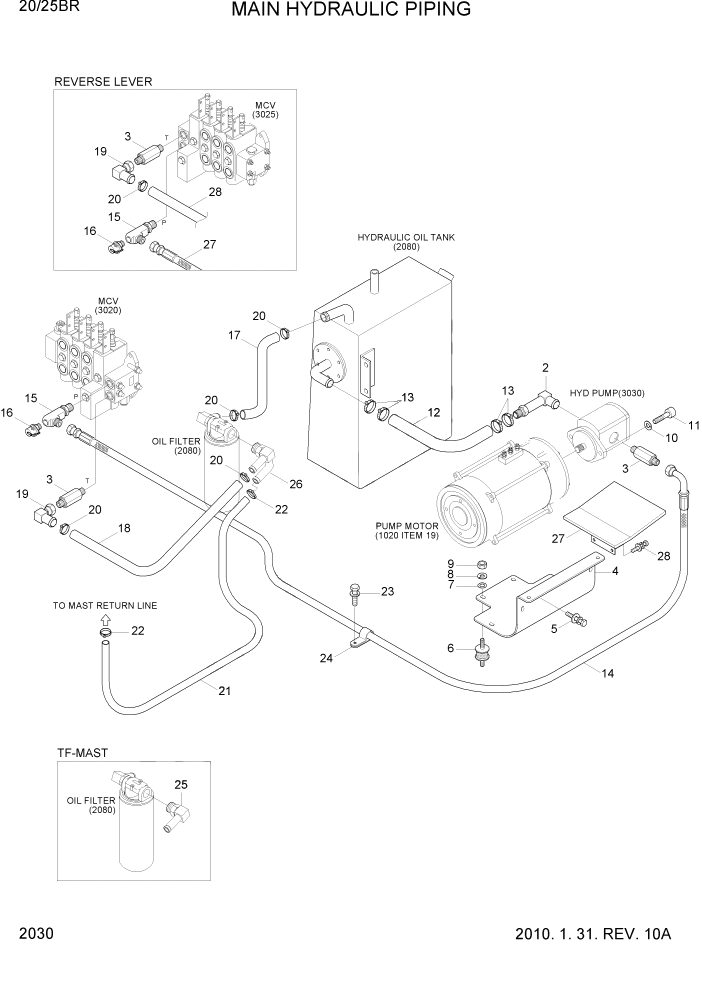 Схема запчастей Hyundai 20/25BR - PAGE 2030 MAIN HYDRAULIC PIPING ГИДРАВЛИЧЕСКАЯ СИСТЕМА