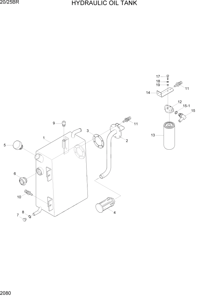 Схема запчастей Hyundai 20/25BR - PAGE 2080 HYDRAULIC OIL TANK ГИДРАВЛИЧЕСКАЯ СИСТЕМА