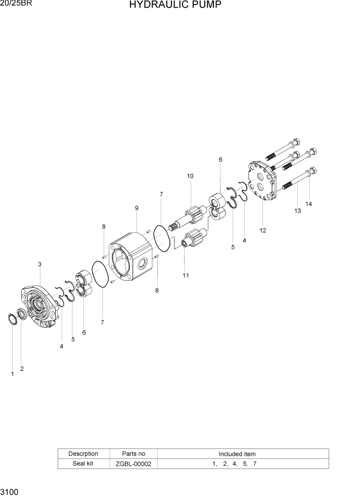 Схема запчастей Hyundai 20/25BR - PAGE 3100 HYDRAULIC PUMP ГИДРАВЛИЧЕСКИЕ КОМПОНЕНТЫ