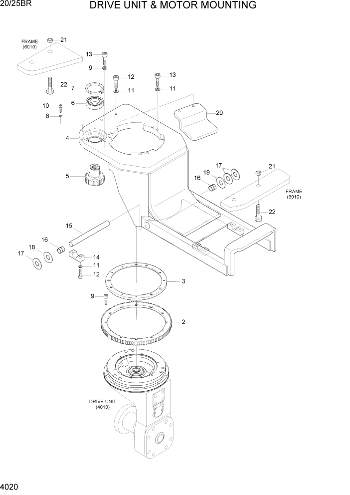 Схема запчастей Hyundai 20/25BR - PAGE 4020 DRIVE UNIT & MOTOR MOUNTING СИЛОВАЯ СИСТЕМА