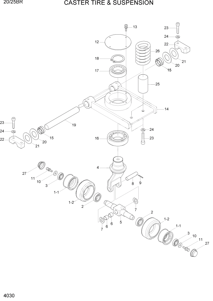 Схема запчастей Hyundai 20/25BR - PAGE 4030 CASTER TIRE & SUSPENSION СИЛОВАЯ СИСТЕМА