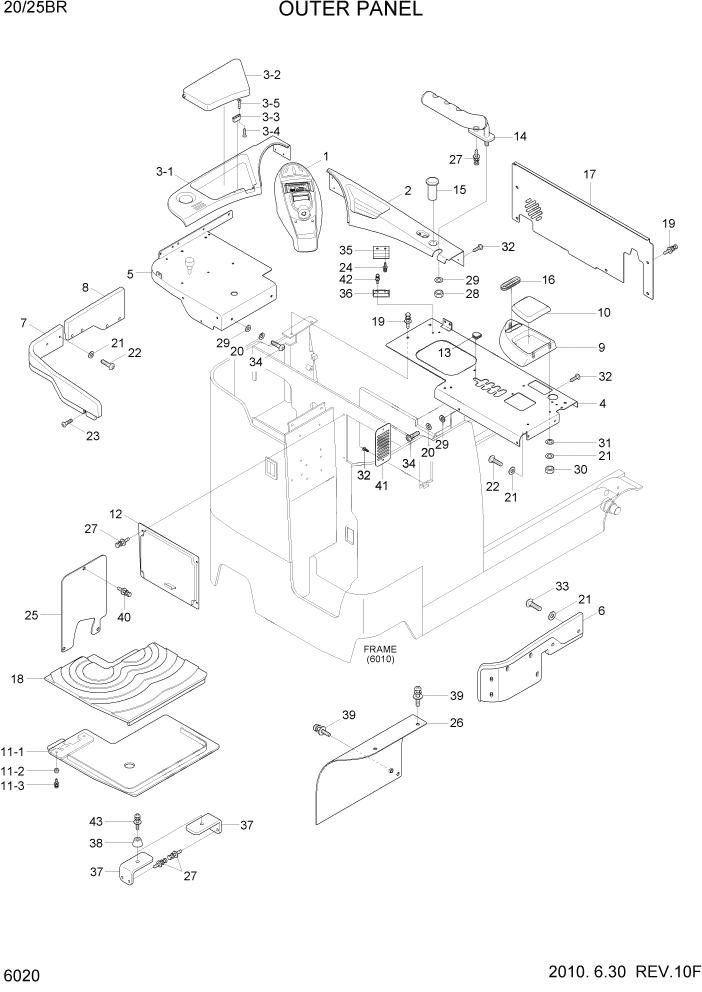 Схема запчастей Hyundai 20/25BR - PAGE 6020 OUTER PANEL СТРУКТУРА