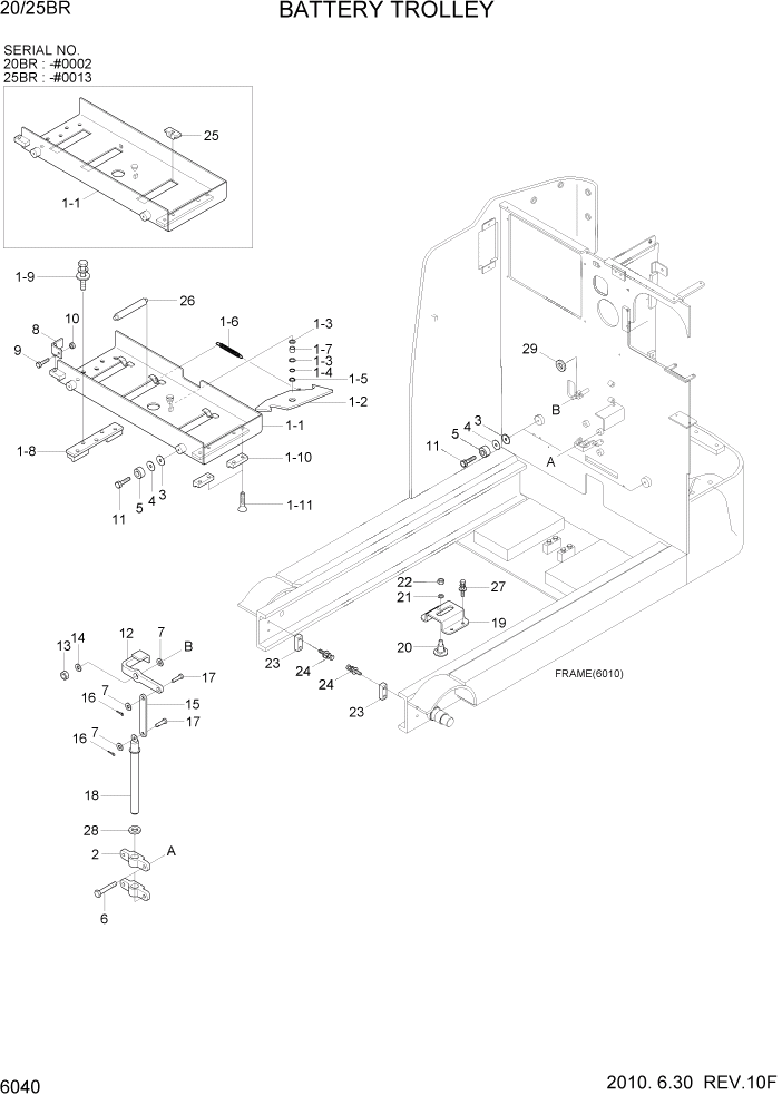 Схема запчастей Hyundai 20/25BR - PAGE 6040 BATTERY TROLLY СТРУКТУРА