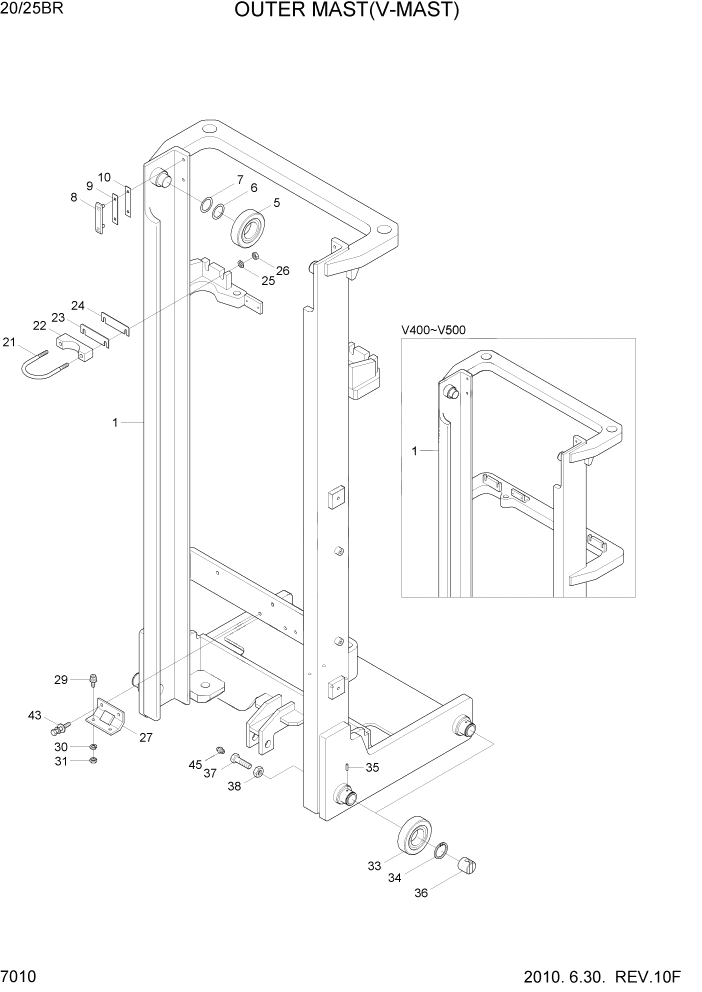 Схема запчастей Hyundai 20/25BR - PAGE 7010 OUTER MAST(V-MAST) РАБОЧЕЕ ОБОРУДОВАНИЕ