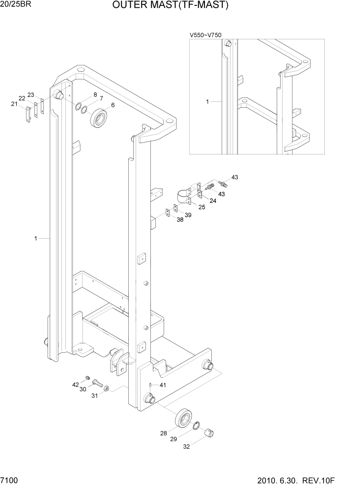 Схема запчастей Hyundai 20/25BR - PAGE 7100 OUTER MAST(TF-MAST) РАБОЧЕЕ ОБОРУДОВАНИЕ