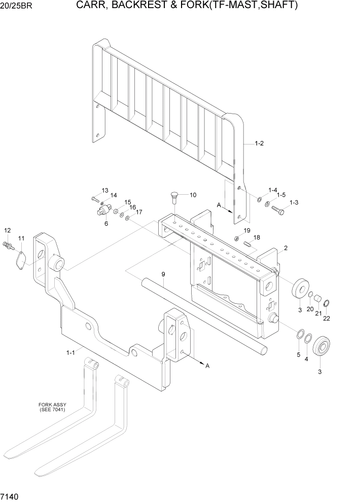 Схема запчастей Hyundai 20/25BR - PAGE 7140 CARR & BACKREST(TF-MAST,SHAFT) РАБОЧЕЕ ОБОРУДОВАНИЕ