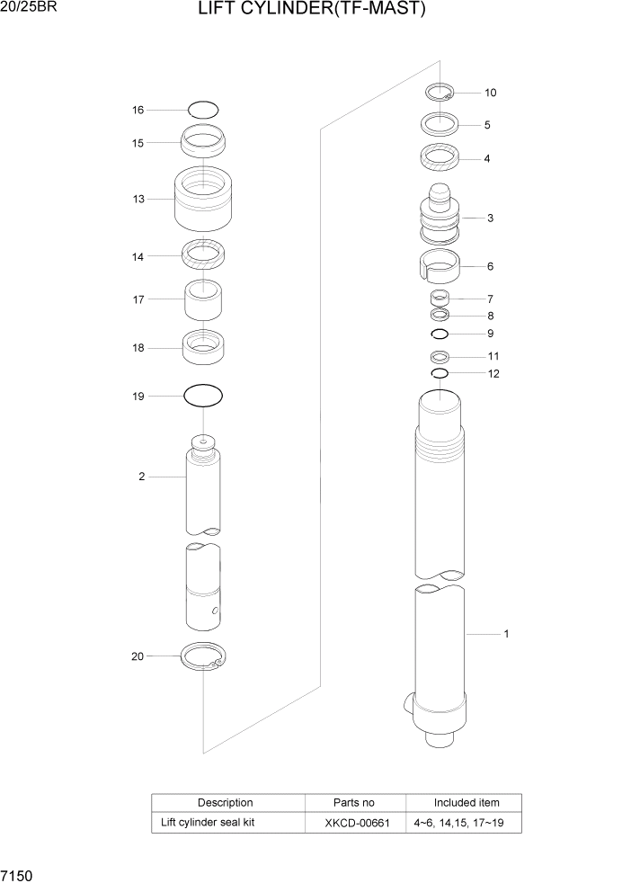 Схема запчастей Hyundai 20/25BR - PAGE 7150 LIFT CYLINDER(TF-MAST) РАБОЧЕЕ ОБОРУДОВАНИЕ