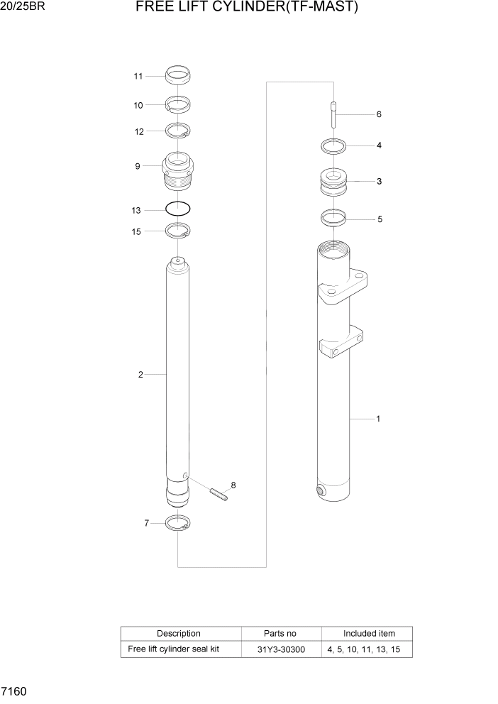 Схема запчастей Hyundai 20/25BR - PAGE 7160 FREE LIFT CYLINDER(TF-MAST) РАБОЧЕЕ ОБОРУДОВАНИЕ