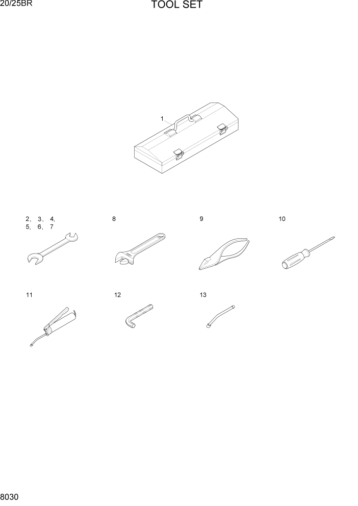 Схема запчастей Hyundai 20/25BR - PAGE 8030 TOOL SET ДРУГИЕ ЧАСТИ