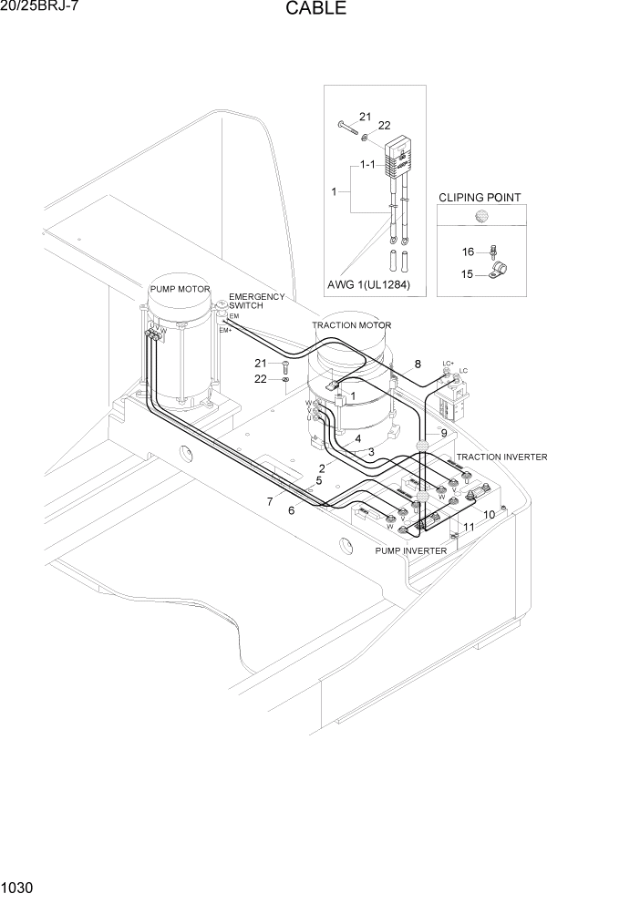 Схема запчастей Hyundai 20/25BRJ-7 - PAGE 1030 CABLE ЭЛЕКТРИЧЕСКАЯ СИСТЕМА