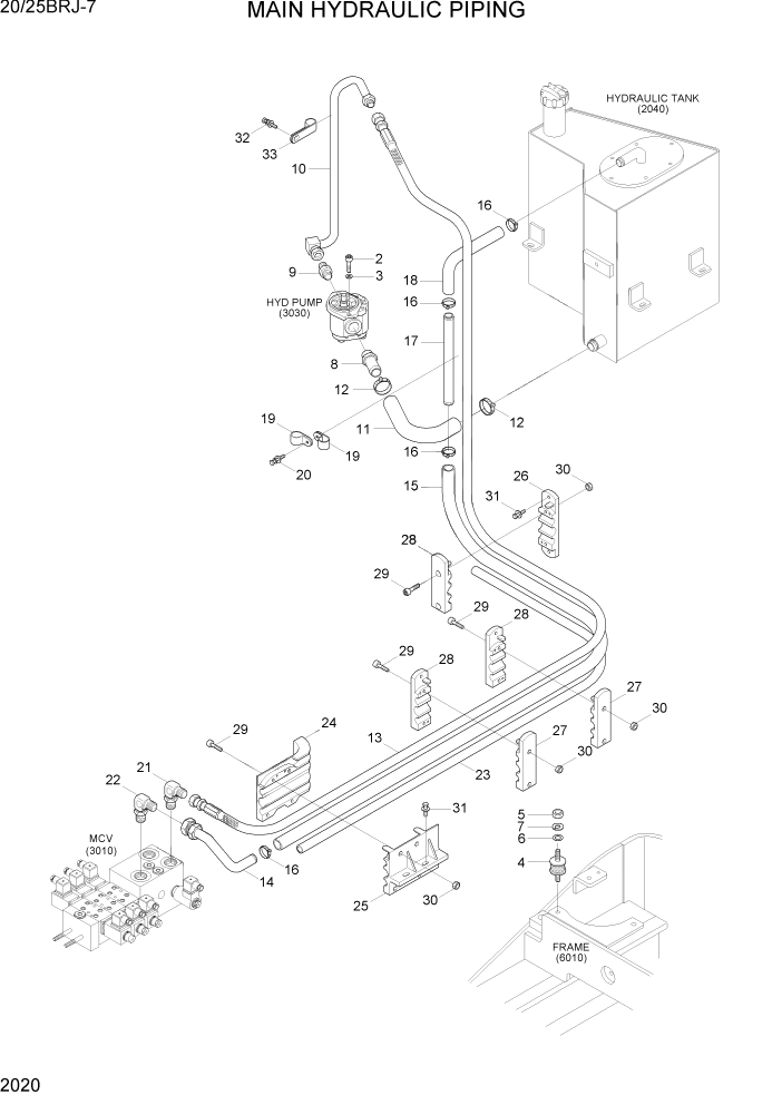 Схема запчастей Hyundai 20/25BRJ-7 - PAGE 2020 MAIN HYDRAULIC PIPING ГИДРАВЛИЧЕСКАЯ СИСТЕМА