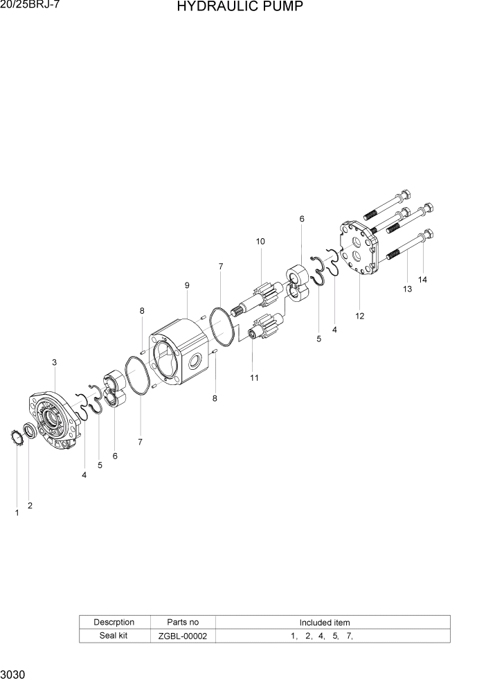 Схема запчастей Hyundai 20/25BRJ-7 - PAGE 3030 HYDRAULIC PUMP ГИДРАВЛИЧЕСКИЕ КОМПОНЕНТЫ