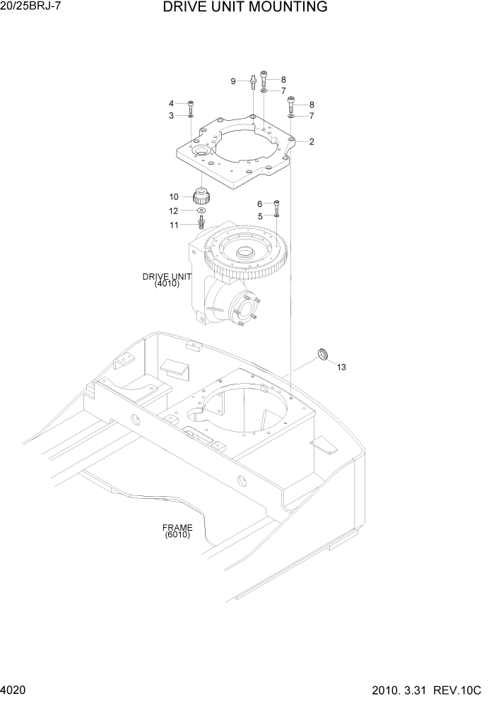 Схема запчастей Hyundai 20/25BRJ-7 - PAGE 4020 DRIVE UNIT MOUNTING СИЛОВАЯ СИСТЕМА