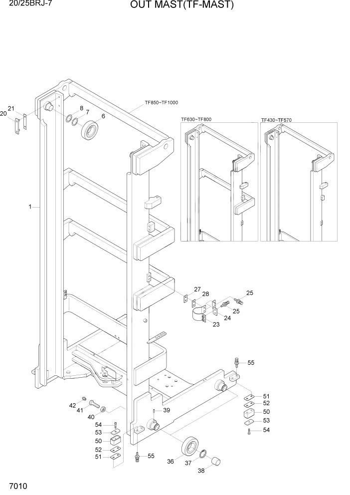 Схема запчастей Hyundai 20/25BRJ-7 - PAGE 7010 OUTER MAST(TF-MAST) РАБОЧЕЕ ОБОРУДОВАНИЕ