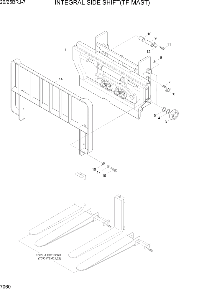 Схема запчастей Hyundai 20/25BRJ-7 - PAGE 7060 INTEGRAL SIDE SHIFT(TF-MAST) РАБОЧЕЕ ОБОРУДОВАНИЕ