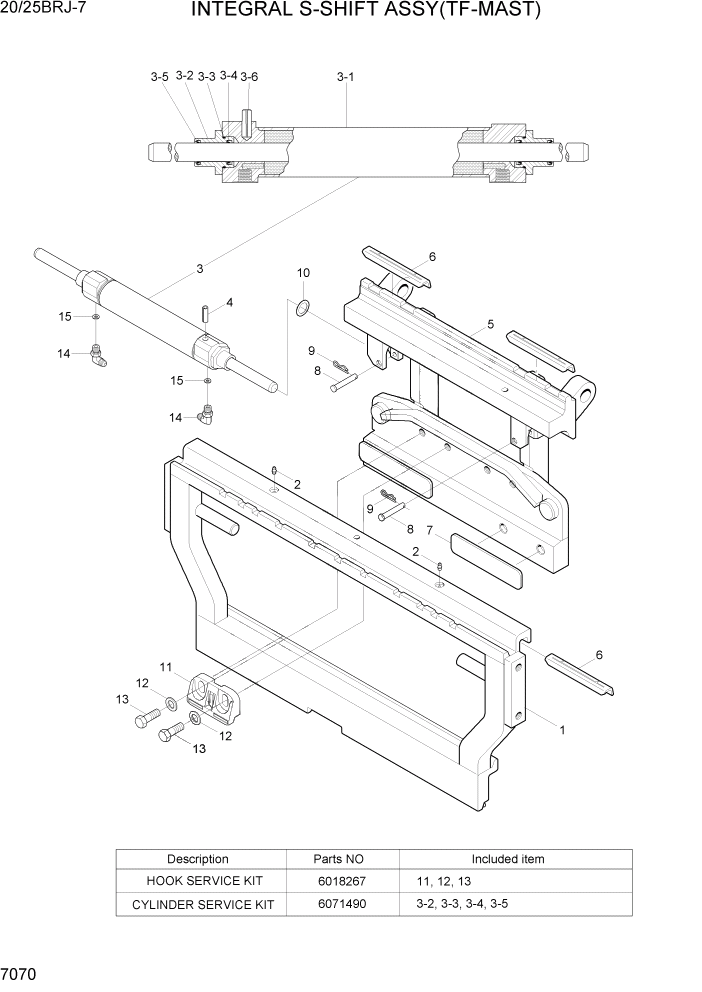 Схема запчастей Hyundai 20/25BRJ-7 - PAGE 7070 INTEGRAL SIDE SHIFT ASSY(TF-MAST) РАБОЧЕЕ ОБОРУДОВАНИЕ