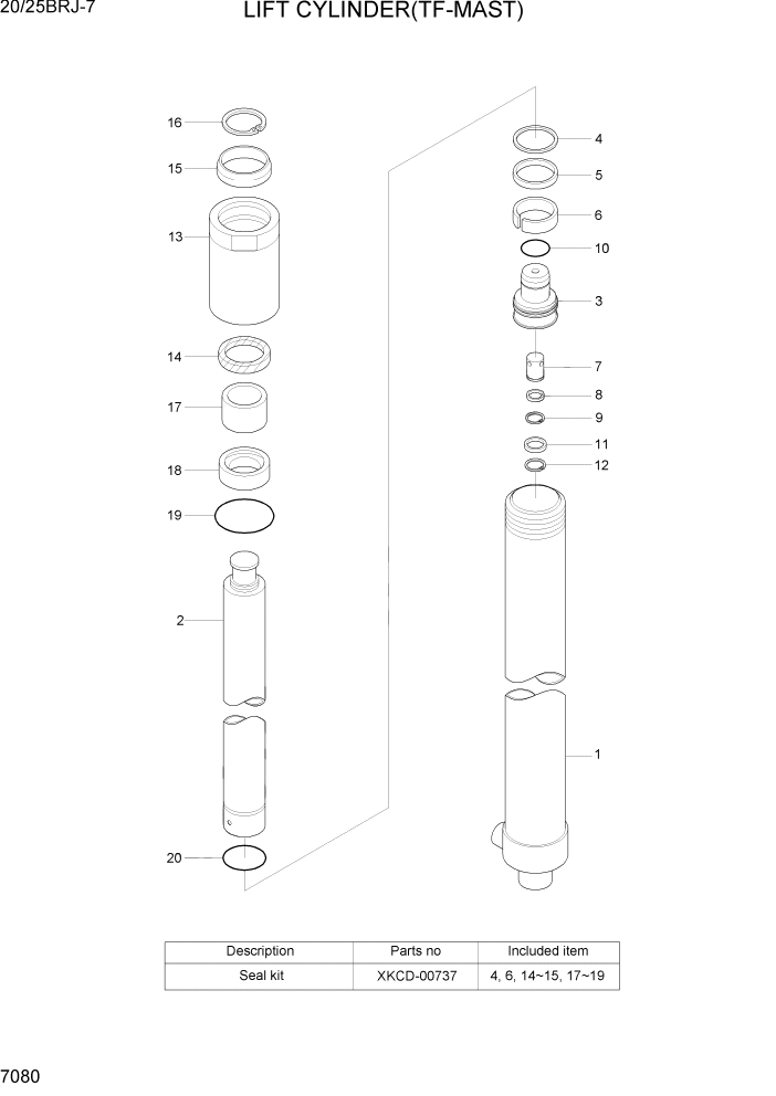 Схема запчастей Hyundai 20/25BRJ-7 - PAGE 7080 LIFT CYLINDER(TF-MAST) РАБОЧЕЕ ОБОРУДОВАНИЕ