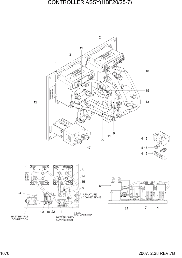 Схема запчастей Hyundai HBF20/HBF25/HBF30/HBF32/HBF20-7 - PAGE 1070 CONTROLLER ASSY(HBF20/25-7) ЭЛЕКТРИЧЕСКАЯ СИСТЕМА