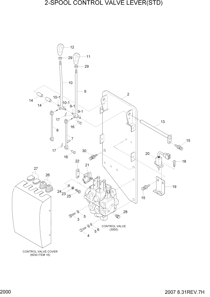 Схема запчастей Hyundai HBF20/HBF25/HBF30/HBF32/HBF20-7 - PAGE 2000 2-SPOOL CONTROL VALVE LEVER(STD) ГИДРАВЛИЧЕСКАЯ СИСТЕМА