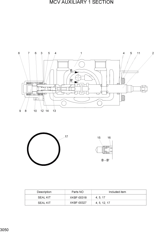 Схема запчастей Hyundai HBF20/HBF25/HBF30/HBF32/HBF20-7 - PAGE 3050 MCV AUXILIARY1 SECTION ГИДРАВЛИЧЕСКИЕ КОМПОНЕНТЫ