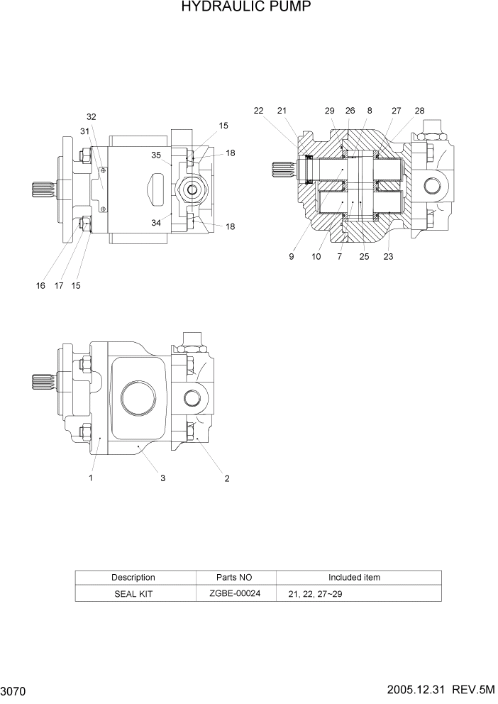 Схема запчастей Hyundai HBF20/HBF25/HBF30/HBF32/HBF20-7 - PAGE 3070 HYDRAULIC PUMP ГИДРАВЛИЧЕСКИЕ КОМПОНЕНТЫ