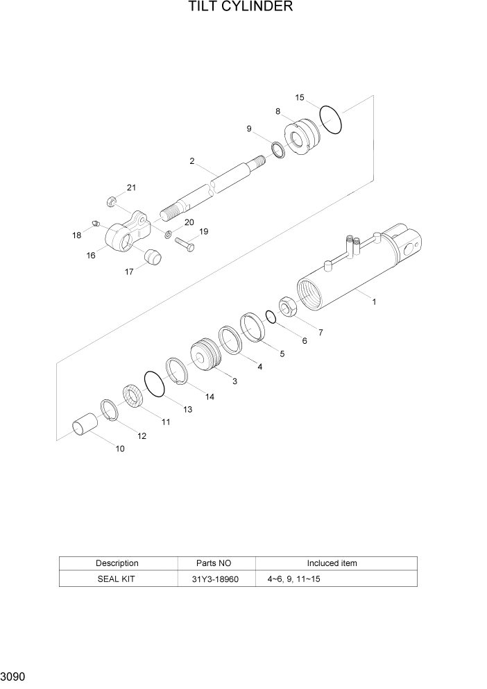 Схема запчастей Hyundai HBF20/HBF25/HBF30/HBF32/HBF20-7 - PAGE 3090 TILT CYLINDER ГИДРАВЛИЧЕСКИЕ КОМПОНЕНТЫ