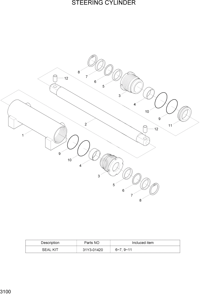 Схема запчастей Hyundai HBF20/HBF25/HBF30/HBF32/HBF20-7 - PAGE 3100 STEERING CYLINDER ГИДРАВЛИЧЕСКИЕ КОМПОНЕНТЫ