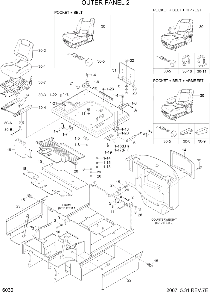 Схема запчастей Hyundai HBF20/HBF25/HBF30/HBF32/HBF20-7 - PAGE 6030 OUTER PANEL 2 СТРУКТУРА