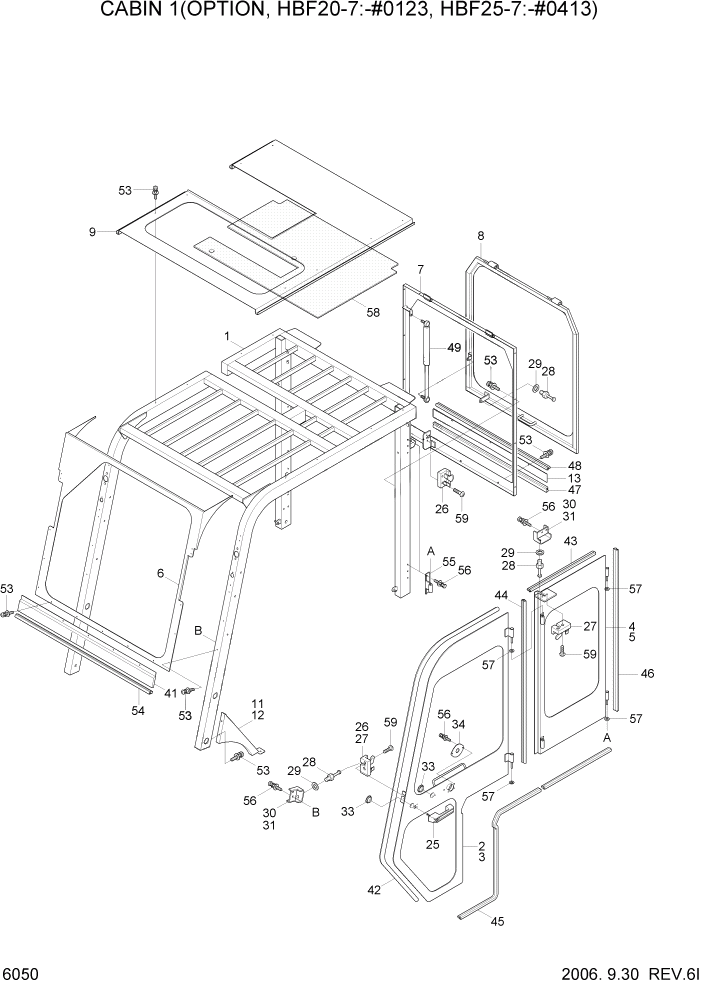 Схема запчастей Hyundai HBF20/HBF25/HBF30/HBF32/HBF20-7 - PAGE 6050 CABIN 1(OPTION,OLD) СТРУКТУРА