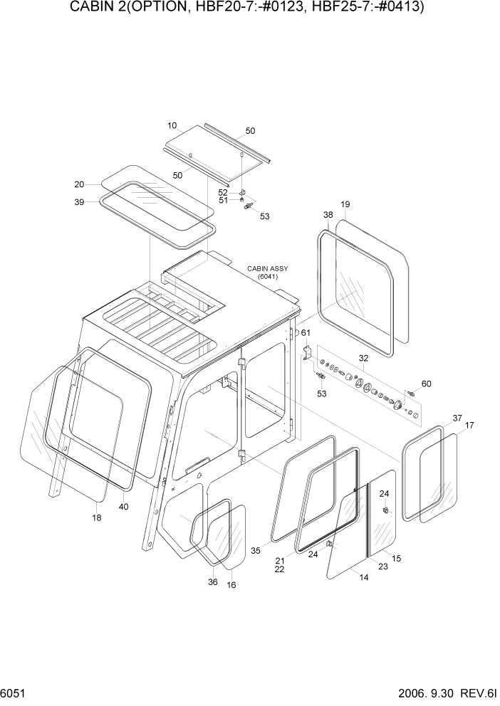 Схема запчастей Hyundai HBF20/HBF25/HBF30/HBF32/HBF20-7 - PAGE 6051 CABIN 2(OPTION,OLD) СТРУКТУРА