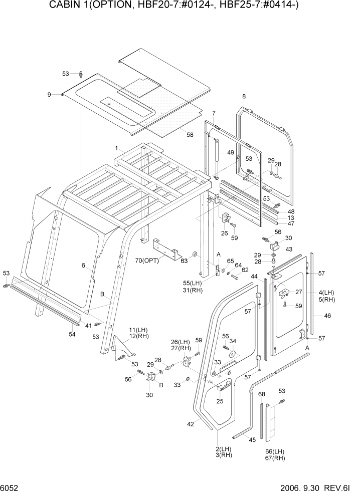 Схема запчастей Hyundai HBF20/HBF25/HBF30/HBF32/HBF20-7 - PAGE 6052 CABIN 1(OPTION,NEW) СТРУКТУРА