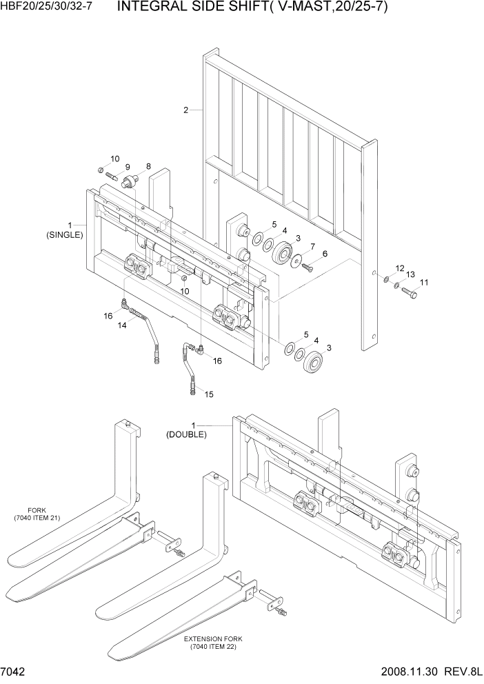 Схема запчастей Hyundai HBF20/HBF25/HBF30/HBF32/HBF20-7 - PAGE 7042 INTEGNAL SIDE SHIFT(V-MAST,20/25-7) РАБОЧЕЕ ОБОРУДОВАНИЕ