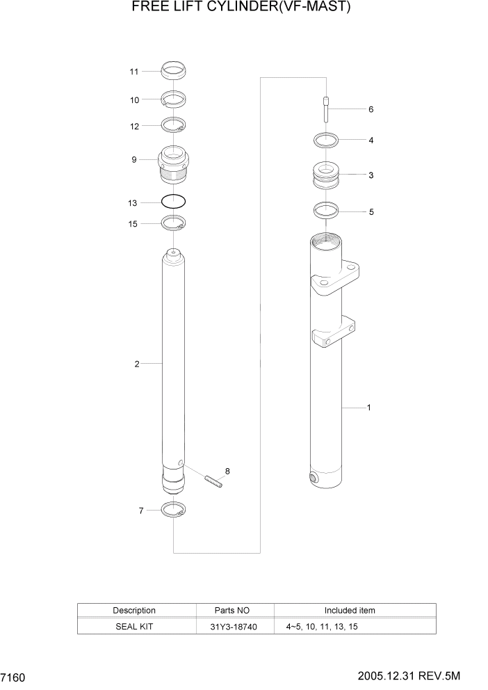 Схема запчастей Hyundai HBF20/HBF25/HBF30/HBF32/HBF20-7 - PAGE 7160 FREE LIFT CYLINDER(VF-MAST) РАБОЧЕЕ ОБОРУДОВАНИЕ