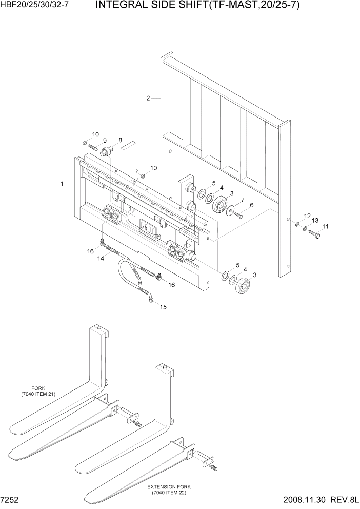 Схема запчастей Hyundai HBF20/HBF25/HBF30/HBF32/HBF20-7 - PAGE 7252 INTEGRAL SIDE SHIFT(TF-MAST,20/25-7) РАБОЧЕЕ ОБОРУДОВАНИЕ