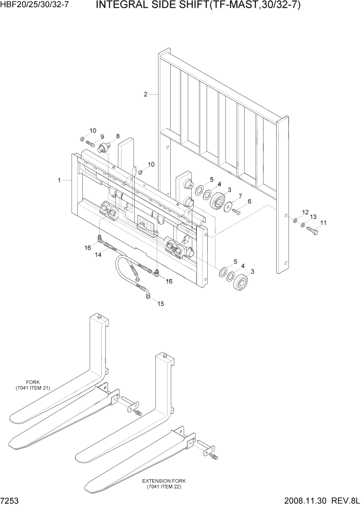 Схема запчастей Hyundai HBF20/HBF25/HBF30/HBF32/HBF20-7 - PAGE 7253 INTEGRAL SIDE SHIFT(TF-MAST,30/32-7) РАБОЧЕЕ ОБОРУДОВАНИЕ