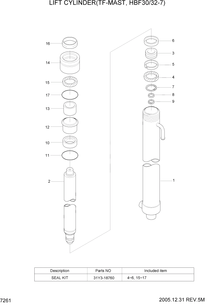 Схема запчастей Hyundai HBF20/HBF25/HBF30/HBF32/HBF20-7 - PAGE 7261 LIFT CYLINDER(TF-MAST,HBF30/32-7) РАБОЧЕЕ ОБОРУДОВАНИЕ