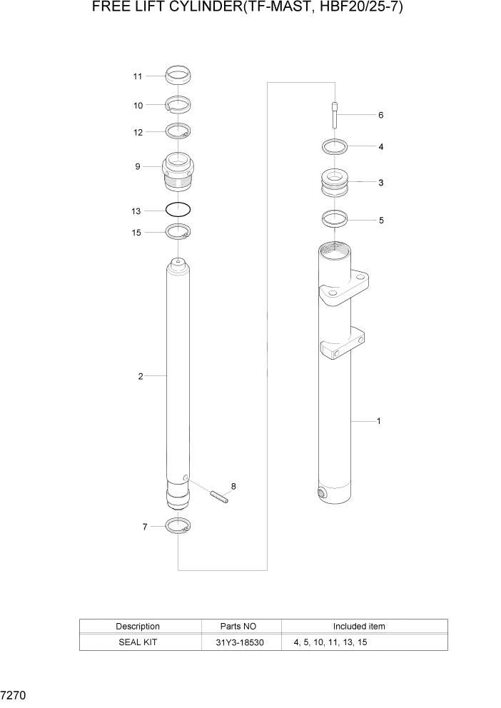 Схема запчастей Hyundai HBF20/HBF25/HBF30/HBF32/HBF20-7 - PAGE 7270 FREE LIFT CYLINDER(TF-MAST,HBF20/25-7) РАБОЧЕЕ ОБОРУДОВАНИЕ