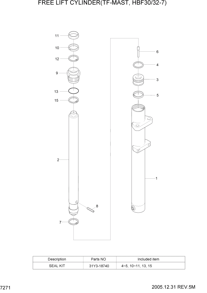 Схема запчастей Hyundai HBF20/HBF25/HBF30/HBF32/HBF20-7 - PAGE 7271 FREE LIFT CYLINDER(TF-MAST,HBF30/32-7) РАБОЧЕЕ ОБОРУДОВАНИЕ