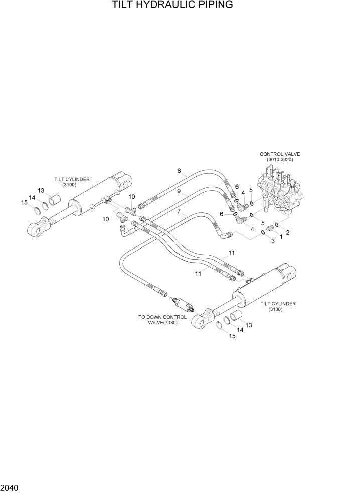 Схема запчастей Hyundai HBF20/HBF25/HBF30C-7 - PAGE 2040 TILT HYDRAULIC PIPING ГИДРАВЛИЧЕСКАЯ СИСТЕМА