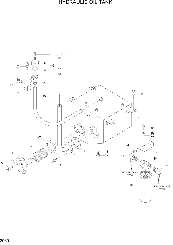 Схема запчастей Hyundai HBF20/HBF25/HBF30C-7 - PAGE 2060 HYDRAULIC OIL TANK ГИДРАВЛИЧЕСКАЯ СИСТЕМА