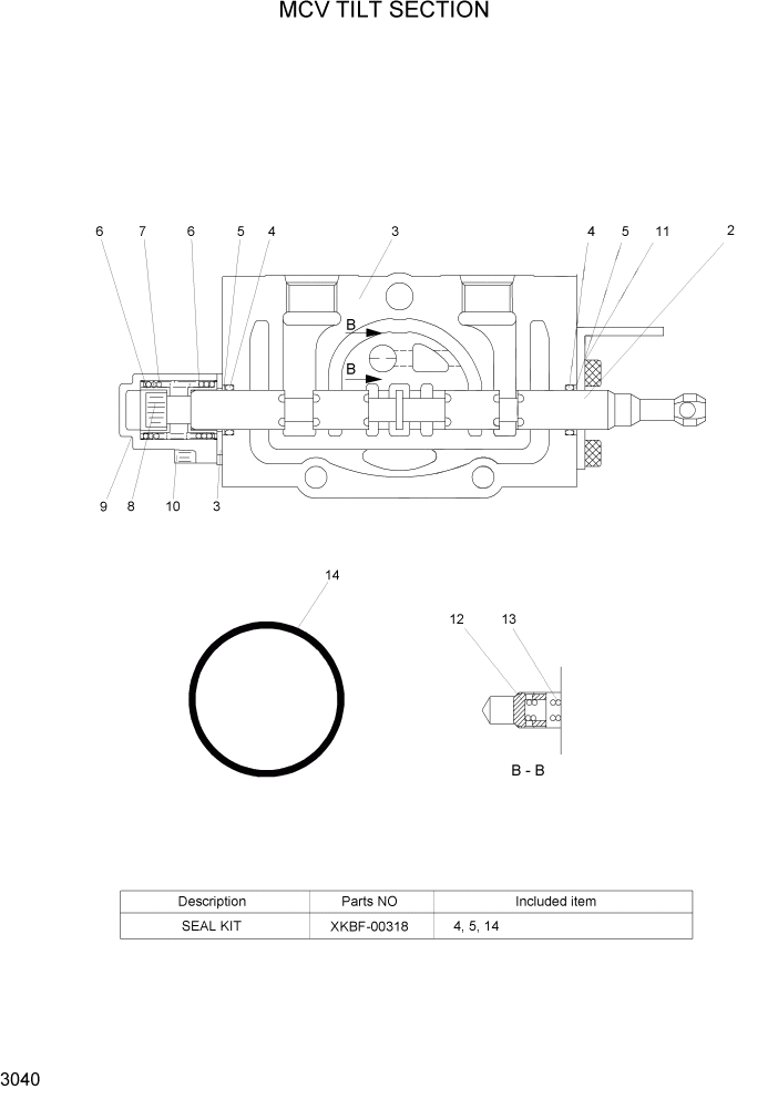 Схема запчастей Hyundai HBF20/HBF25/HBF30C-7 - PAGE 3040 MCV TILT SECTION ГИДРАВЛИЧЕСКИЕ КОМПОНЕНТЫ