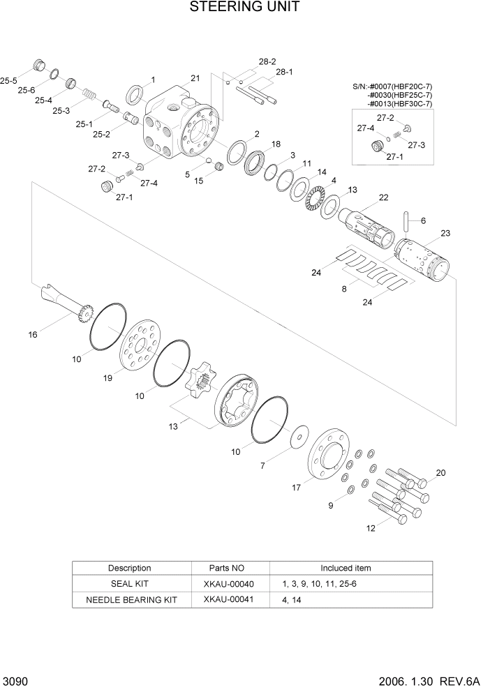 Схема запчастей Hyundai HBF20/HBF25/HBF30C-7 - PAGE 3090 STEERING UNIT ГИДРАВЛИЧЕСКИЕ КОМПОНЕНТЫ