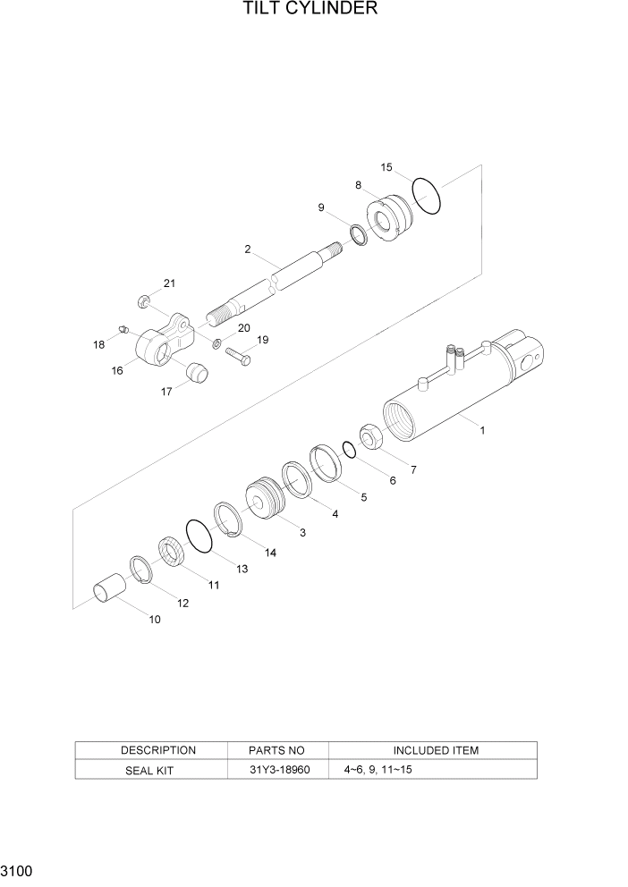 Схема запчастей Hyundai HBF20/HBF25/HBF30C-7 - PAGE 3100 TILT CYLINDER ГИДРАВЛИЧЕСКИЕ КОМПОНЕНТЫ