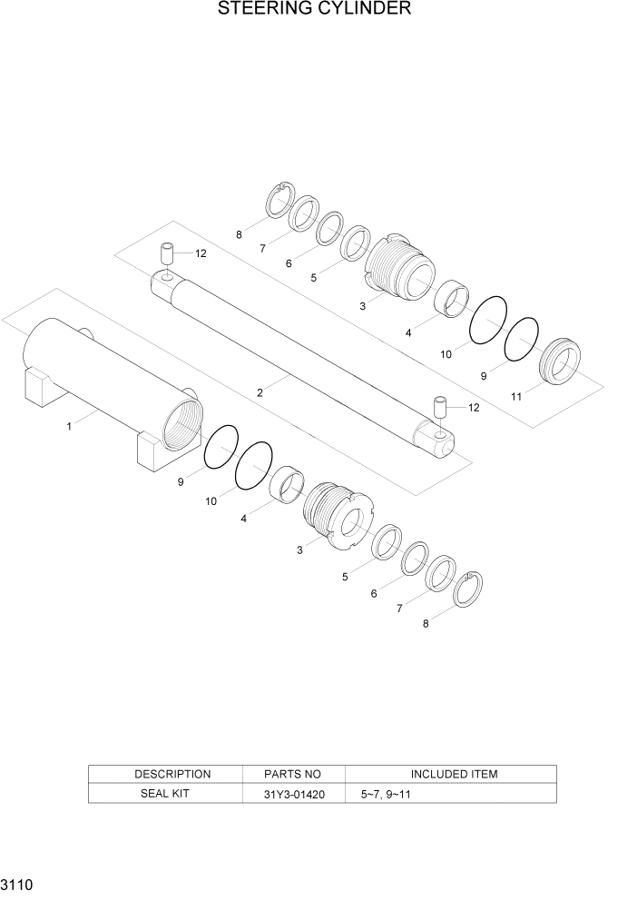 Схема запчастей Hyundai HBF20/HBF25/HBF30C-7 - PAGE 3110 STEERING CYLINDER ГИДРАВЛИЧЕСКИЕ КОМПОНЕНТЫ