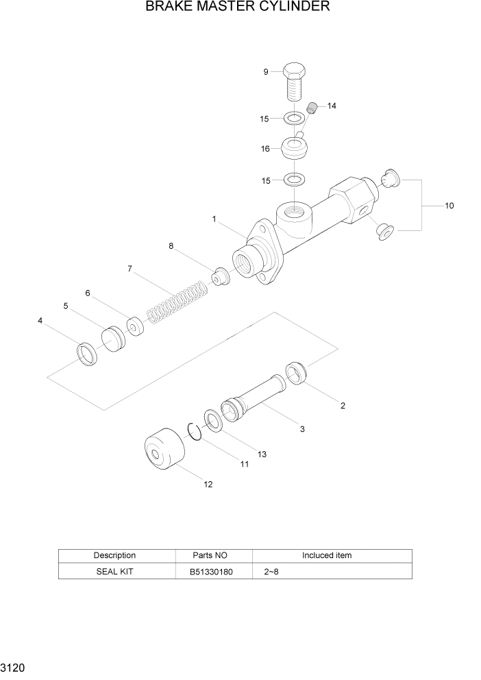 Схема запчастей Hyundai HBF20/HBF25/HBF30C-7 - PAGE 3120 BRAKE MASTER CYLINDER ГИДРАВЛИЧЕСКИЕ КОМПОНЕНТЫ