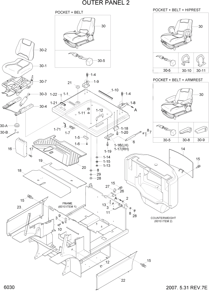 Схема запчастей Hyundai HBF20/HBF25/HBF30C-7 - PAGE 6030 OUTER PANEL 2 СТРУКТУРА