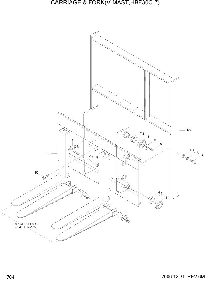 Схема запчастей Hyundai HBF20/HBF25/HBF30C-7 - PAGE 7041 CARRIAGE & FORK(V-MAST,HBF30C-7) РАБОЧЕЕ ОБОРУДОВАНИЕ