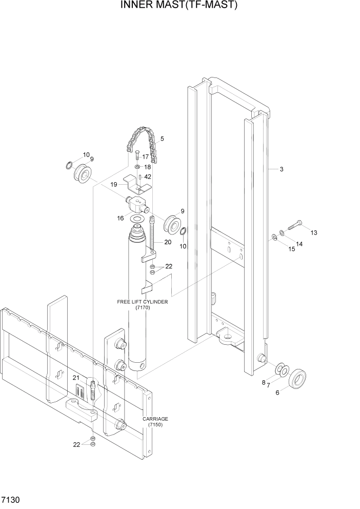 Схема запчастей Hyundai HBF20/HBF25/HBF30C-7 - PAGE 7130 INNER MAST(TF-MAST) РАБОЧЕЕ ОБОРУДОВАНИЕ