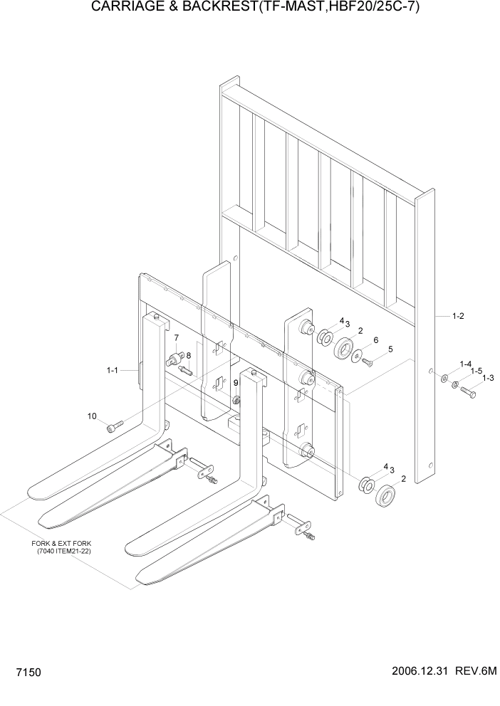 Схема запчастей Hyundai HBF20/HBF25/HBF30C-7 - PAGE 7150 CARRIAGE & BACKREST(TF-MAST,HBF20/25C-7) РАБОЧЕЕ ОБОРУДОВАНИЕ