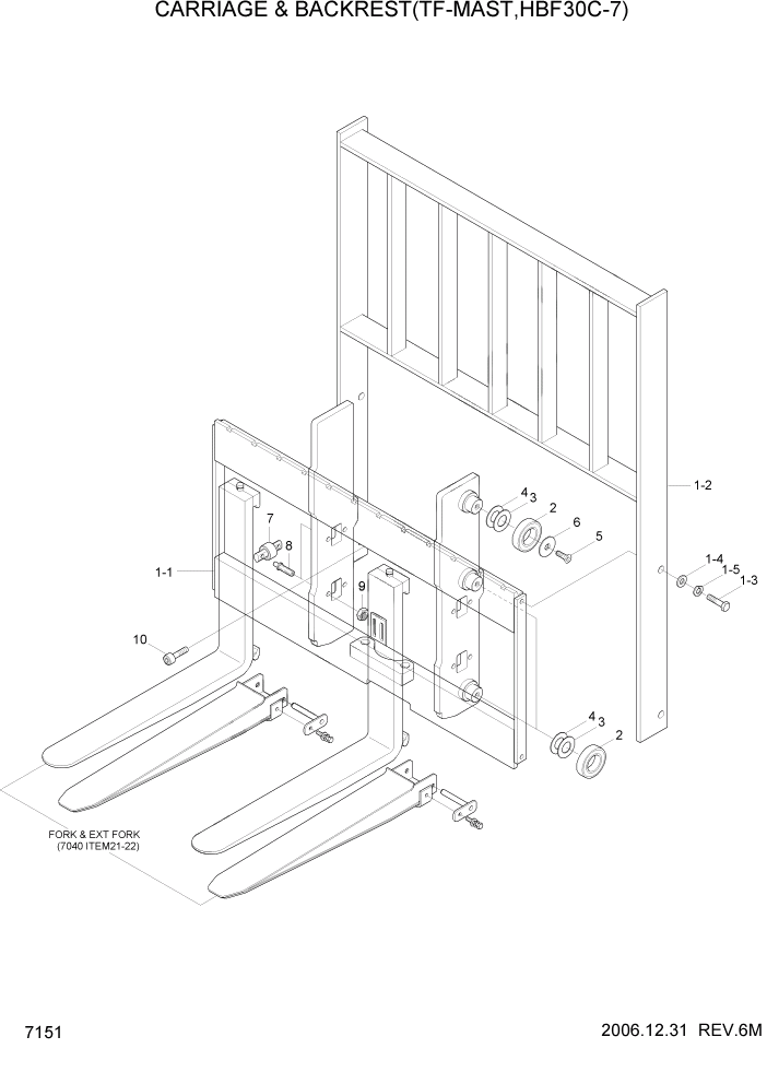 Схема запчастей Hyundai HBF20/HBF25/HBF30C-7 - PAGE 7151 CARRIAGE & BACKREST(TF-MAST,HBF30C-7) РАБОЧЕЕ ОБОРУДОВАНИЕ